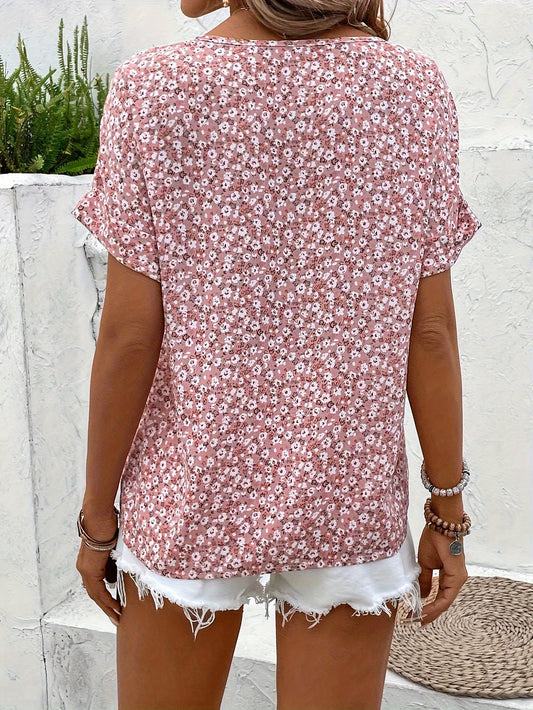 Sophie - Blouse décontractée col V floral rose