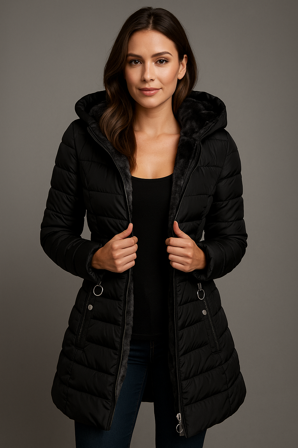 Marielle | Manteau Matelassé à Capuche Doublé Velours