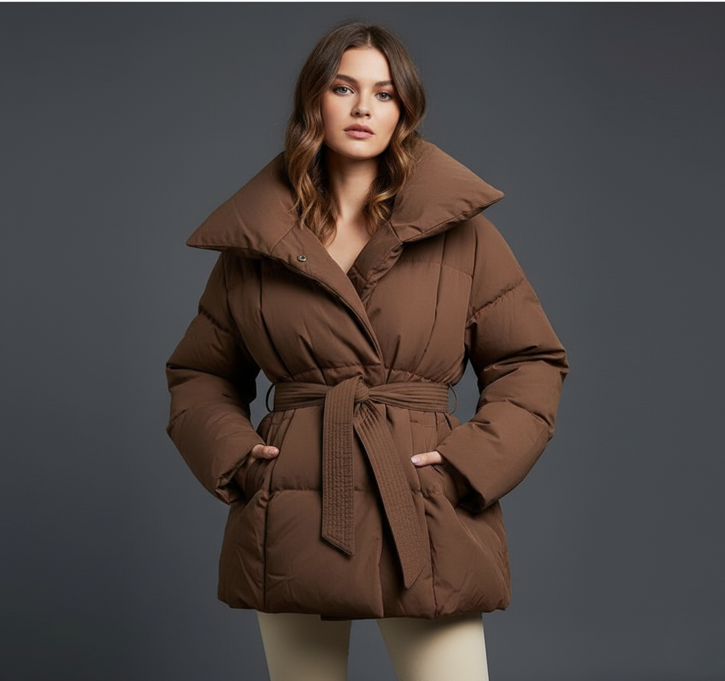 Dahlia | Doudoune courte matelassée ultra-douce avec ceinture