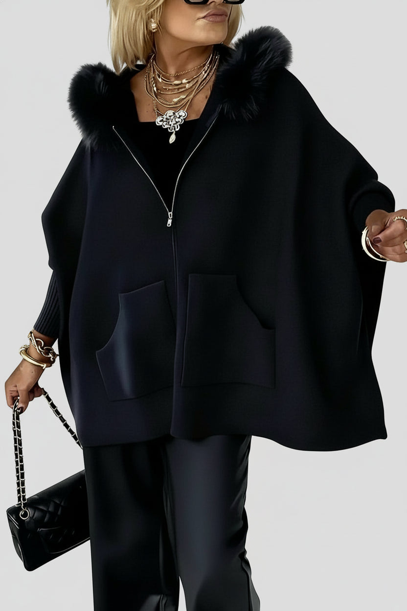 Mariz | Cape oversized à capuche en fausse fourrure
