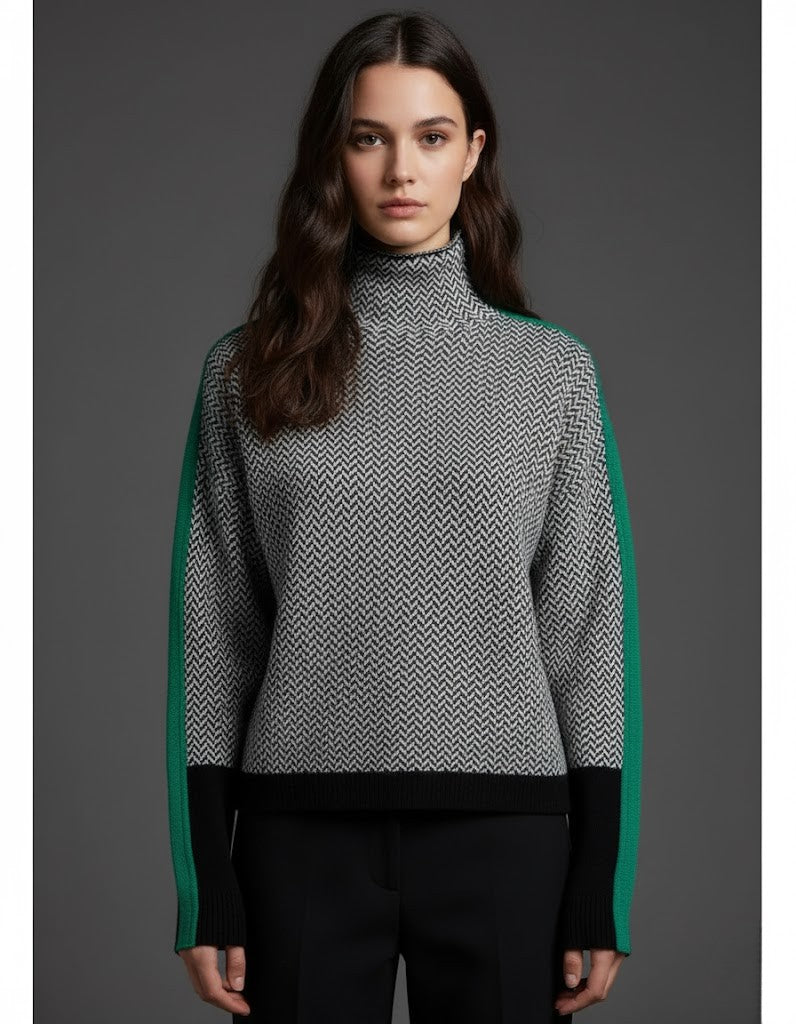 Océane | Pull col montant à motifs chevrons