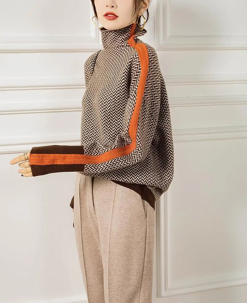 Océane | Pull col montant à motifs chevrons