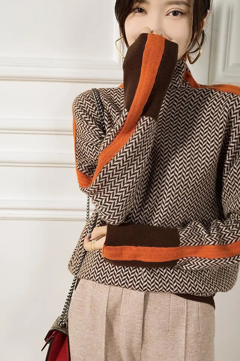 Océane | Pull col montant à motifs chevrons