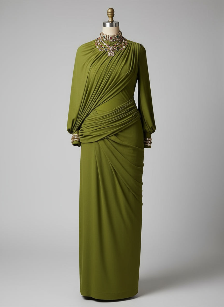 Soline | Robe drapée verte