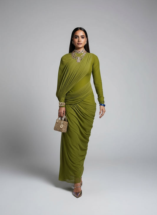 Soline | Robe drapée verte