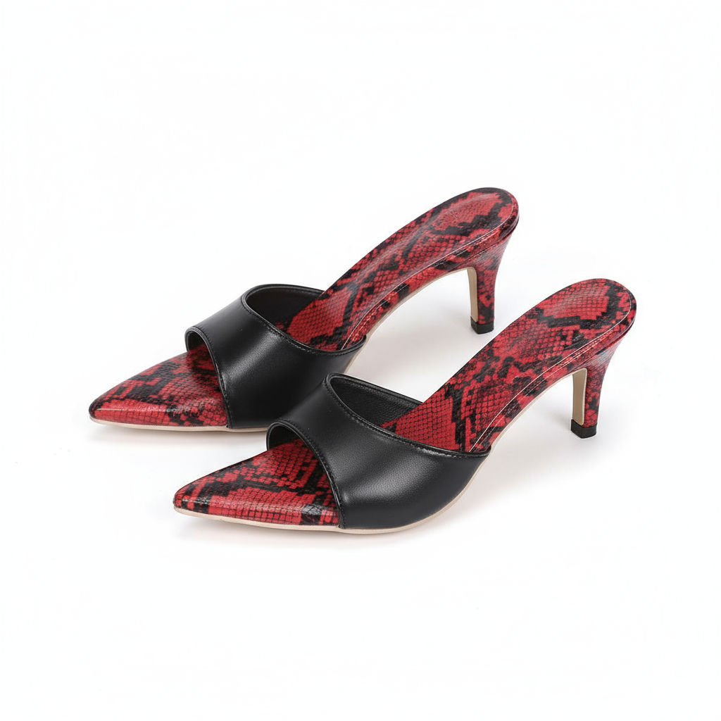 Lorène | Mules python rouges