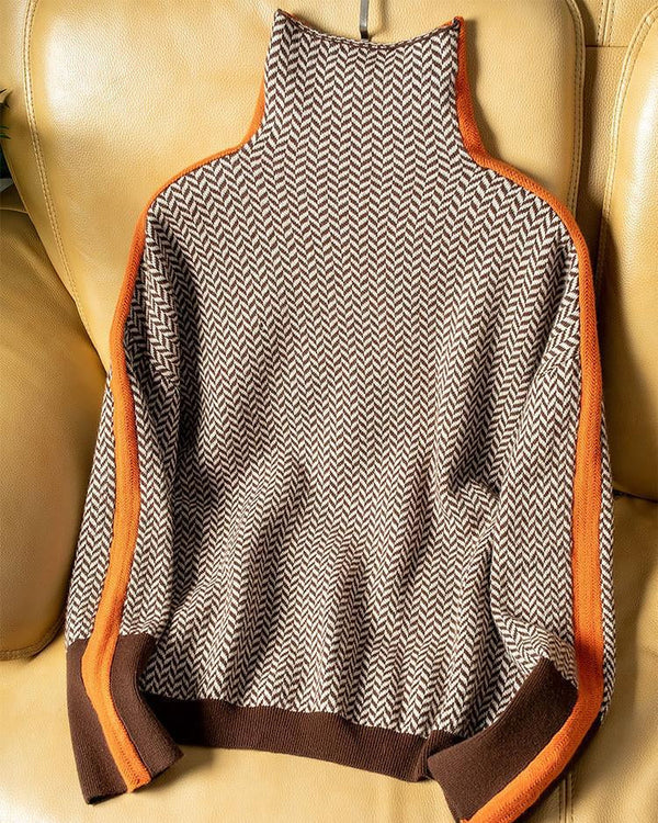 Océane | Pull col montant à motifs chevrons