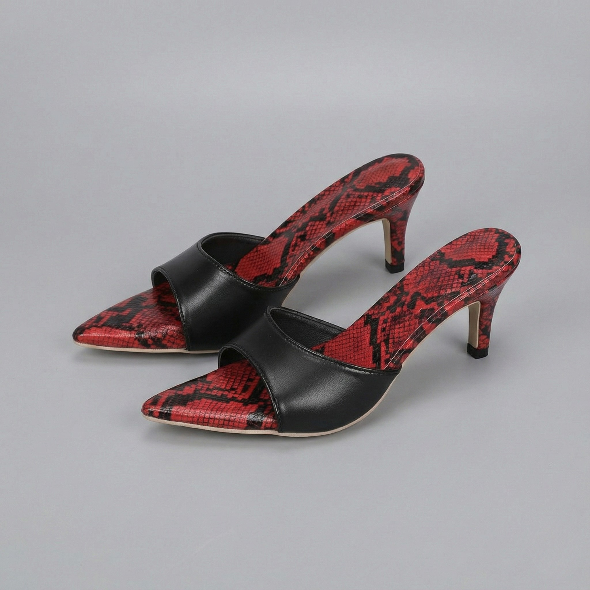 Lorène | Mules python rouges